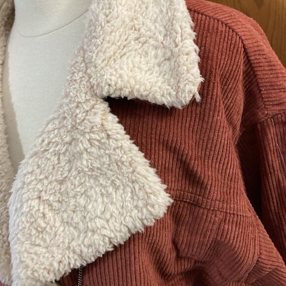 Fashion On Earth Women’s corduroy Sherpa Lined Jacket L New Rust retro Grunge ￼ - Picture 2 of 13